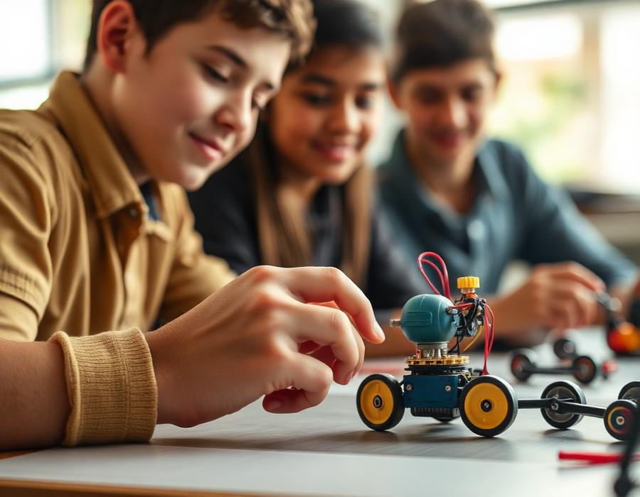 Estudantes em atividade de tecnologia e maker